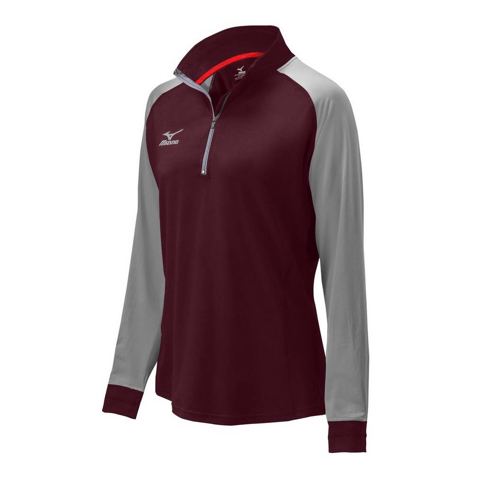 Mizuno Prime 1/2 Zip - Bayan Mont - Bordo/Gri Türkiye (LSGMED-536)